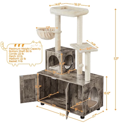 Yaheetech Wooden Litter Box Enclosure With Cat Tree Tower 2 Yaheetech Wooden Litter Box Enclosure With Cat Tree Tower - Image 2