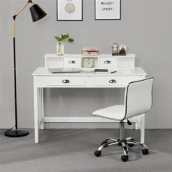 Yaheetech Modern Computer Desk Work Station With Removable Floating Organizer White