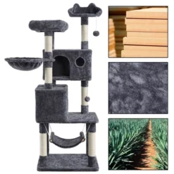 Yaheetech 64"H 4-level Plush Cat Tree Tower With Condos Platform -Furniture GUEST a12f5283 f96d 4018 89f5 d19add6b361d