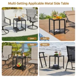 Yaheetech Two-layer Patio End Table With Slatted Design And Storage Bottom Shelf, Black -Furniture GUEST a1f4df65 63cb 494e ba4b 1216e7b7467c