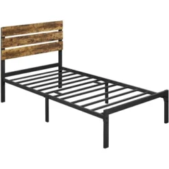 Yaheetech Metal Slatted Bed Frame With Wooden Headboard Mattress Foundation -Furniture GUEST a3421015 9727 4878 897c 37386e8c1d97