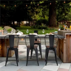 Yaheetech Pack Of 4 Classic Armless Metal Bar Stools With Footrest Backrest -Furniture GUEST a3946c99 16f2 414a 932e 7f4e373369d6