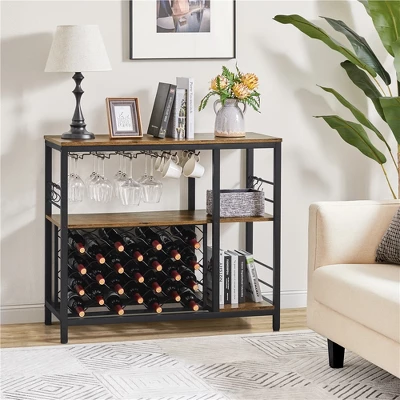 Yaheetech Home Bar Industrial Wine Rack Table With Glass Holder, Wine Bar Cabinet, Rustic Brown 1 Yaheetech Home Bar Industrial Wine Rack Table With Glass Holder, Wine Bar Cabinet, Rustic Brown