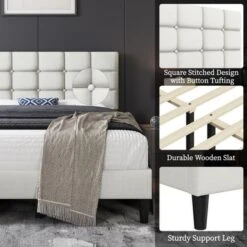 Yaheetech Upholstered Platform Bed Frame With Square Tufted Headboard 8 Yaheetech Upholstered Platform Bed Frame With Square Tufted Headboard -Furniture GUEST a5631f36 9664 4685 a08c 1503bfc23e5f