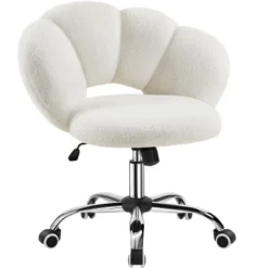 Yaheetech Boucle Upholstered Rolling Makeup Vanity Chair -Furniture GUEST a62cc860 2825 4beb a255 ce08a38c91eb