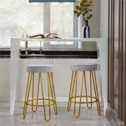 Yaheetech Set Of 2 Upholstered Velvet Counter Stools With Metal Legs