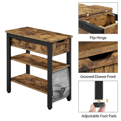 Yaheetech 3-Tier Narrow End Table With Drawer And Flip Top Compartment, Rustic Brown 3 Yaheetech 3-Tier Narrow End Table With Drawer And Flip Top Compartment, Rustic Brown - Image 3