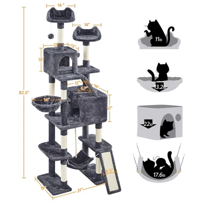 Yaheetech 82.5"H Large Plush Cat Tree With 2 Cozy Condos 2 Yaheetech 82.5"H Large Plush Cat Tree With 2 Cozy Condos - Image 2