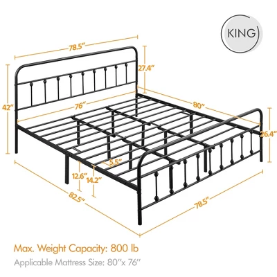 Yaheetech Iron Platform Bed Frame With High Headboard And Footboard 2 Yaheetech Iron Platform Bed Frame With High Headboard And Footboard - Image 2