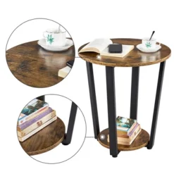 Yaheetech Industrial Side Table, Round Sofa Table With Storage Rack -Furniture GUEST a99c0c3d a06b 4fbd a705 06f167d36b56