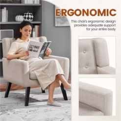 Yaheetech Button Tufted Armchair With Solid Wood Legs Beige -Furniture GUEST aafdccf7 b1a9 49da b0de 63e921e2aa37