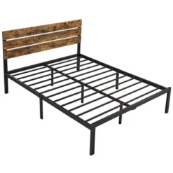 Yaheetech Metal Slatted Bed Frame With Wooden Headboard Mattress Foundation -Furniture GUEST ac25efe3 f5f4 4f3a bbcc d03496060204