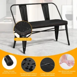 Yaheetech Industrial Metal Dining Bench With Upholstered Seat, Black -Furniture GUEST ac720baf 1d6b 4d3d bda9 7e3df2d5c543