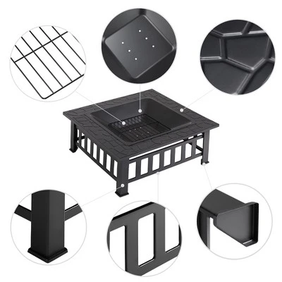 Yaheetech 34in Fire Pit Table Outdoor Patio Fire Pits Square Steel Stove With Mesh Screen And Cover 2 Yaheetech 34in Fire Pit Table Outdoor Patio Fire Pits Square Steel Stove With Mesh Screen And Cover - Image 2