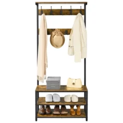 Yaheetech 72.5" H Industrial Hall Tree 3-in-1 Entryway Coat Rack With Top Board & Bench & Shoe Storage, Rustic Brown
