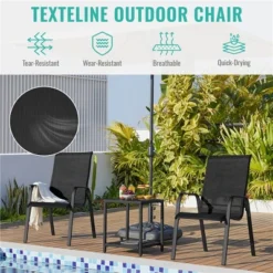 Yaheetech Set Of 2 Outdoor Texteline Stackable Dining Chairs With Backrest/ Armrests For Garden, Lawn, Porch, Backyard Pool -Furniture GUEST ad294bea 23f5 4fde a792 2e8f2bcabf5f