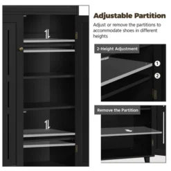 Yaheetech Adjustable 5-Tier Shoe Storage Cabinet With Louvered Door, Black -Furniture GUEST b28d0c6f 9f95 4710 8e90 0143fb32b6cd