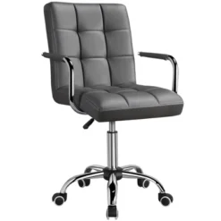 Yaheetech Modern Office Chair Height Adjustable Swivel Chair Mid Back PU Leather Chair -Furniture GUEST b39295f6 a144 4b53 9456 573aea6e37bf