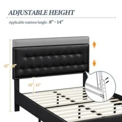Yaheetech Upholstered Bed Frame With Button-Tufted Headboard -Furniture GUEST b3b8f9f3 dd3a 4c7f 941b 392c67ff599b