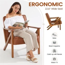 Yaheetech Faux Leather Armchair Accent Chair With Wood Legs For Living Room -Furniture GUEST b423626f 0f36 4273 aa9c 90cd2b12699d