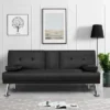 Yaheetech Convertible Futon Sofa Bed Tufted Fabric Futon With Cupholders And Pillows