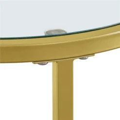 Yaheetech Round Accent Table With Glass Top And Metal Frame For Living Room -Furniture GUEST b50e681e 8fee 4e76 9b1b 1b1df519272a