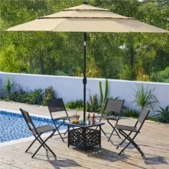 Yaheetech Set Of 4 Folding Dining Chairs With Backrests For Garden/ Lawn/ Porch/ Backyard Pool