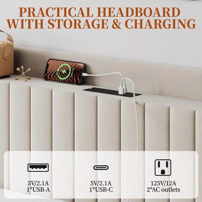 Yaheetech Upholstered Bed Frame With Charging Outlets & USB Ports 4 Yaheetech Upholstered Bed Frame With Charging Outlets & USB Ports - Image 4