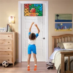 Yaheetech Over The Door Mini Basketball Hoop Set, Orange/Blue