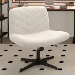 Yaheetech Boucle Swivel Office Chair For Home Office, White