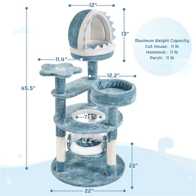 Yaheetech 45.5"Tall Multi-Level Ocean-themed Cat Tree, Blue / White Blue 2 Yaheetech 45.5"Tall Multi-Level Ocean-themed Cat Tree, Blue / White Blue - Image 2