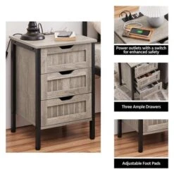Yaheetech Rustic Side Table With 3 Drawers And Charging Station, Gray -Furniture GUEST bc98bda2 56fb 438a 986a f4451e1d758e