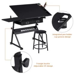 Yaheetech Drafting Table & Stool Set All-in-One Drawing Table -Furniture GUEST bf052771 f5b0 4d5f a996 f32643b17858