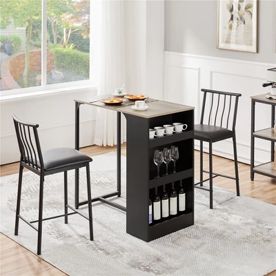 Yaheetech 3pcs Vintage Space-saving Counter Table Set With 3-layer Side Storage Shelf For Kitchen 2 Yaheetech 3pcs Vintage Space-saving Counter Table Set With 3-layer Side Storage Shelf For Kitchen - Image 2