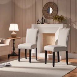 Yaheetech Set Of 2 Modern Fabric Upholstered Dining Chairs For Living Room Dining Room, Beige