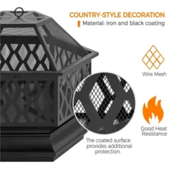 Yaheetech 28" Steel Fire Pit Outdoor Fireplace, Black -Furniture GUEST c02f69d0 484b 4af4 8e5d 771119b894a7