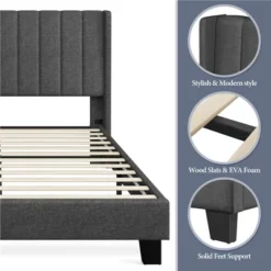 Yaheetech Upholstered Bed Frame With Wing Side -Furniture GUEST c15a11a5 0870 450d 8288 1fce95c3321a