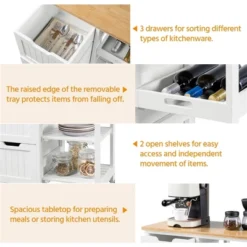 Yaheetech Rolling Kitchen Island Kitchen Cart With Cabinet & Drawer White -Furniture GUEST c1eb9e6e bfc7 413a b0ae 265eba3d78ed