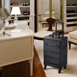 Yaheetech Professional Rolling Makeup Train Case With Drawers, Black