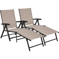 Yaheetech 2pcs Outdoor Chaise Lounge Portable Texteline Bed -Furniture GUEST c2b6174f 780e 4d2b 8ef7 82763842da26
