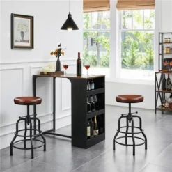 Yaheetech Industrial Counter Height Faux Leather Bar Stool Swivel