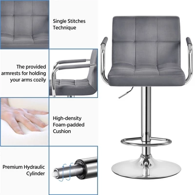 Yaheetech 2PCS Height Adjustable Swivel Bar Stools With Large Steel Base Backrests Footrest 3 Yaheetech 2PCS Height Adjustable Swivel Bar Stools With Large Steel Base Backrests Footrest - Image 3