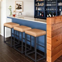 Yaheetech 30"H Bar Stools Backless Industrial Stool Modern Upholster Set Of 2