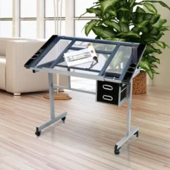 Yaheetech Adjustable Drafting Drawing Craft Table Black