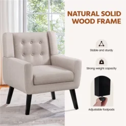 Yaheetech Button Tufted Armchair With Solid Wood Legs Beige -Furniture GUEST c83193f2 6a2d 4657 a530 a334877a34b3