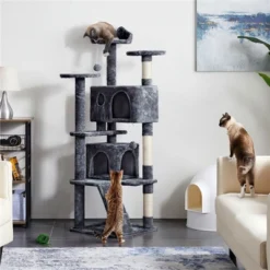 Yaheetech 61.5"H Cat Tree With 2 Condos For Kittens Small Cats