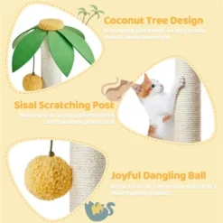 Yaheetech 37″ Tall Coconut Palm Cat Tree With Natural Sisal Rope Green/Yellow Green -Furniture GUEST c9452f9b a229 4db9 94db c8360ea1f2fb