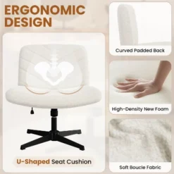 Yaheetech Boucle Swivel Office Chair For Home Office, White -Furniture GUEST c9d976e8 f9a6 43c7 bbbd 4d042dd7ed05