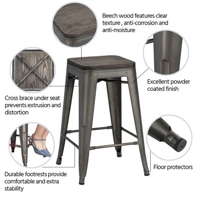 Yaheetech 24 Inches Height Backless Stackable Metal Counter Bar Stool, Set Of 4 3 Yaheetech 24 Inches Height Backless Stackable Metal Counter Bar Stool, Set Of 4 - Image 3