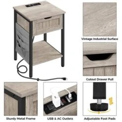 Yaheetech Storage End Table With Charging Station -Furniture GUEST cada62fe 2c74 480b 98c2 df398c62dfff